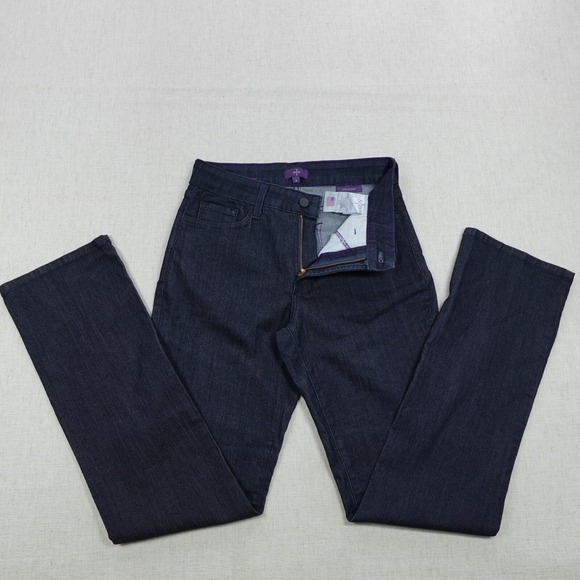 NYDJ Jeans 6 Blue Straight Leg Dark Wash Embellished Pocket Lift Tuck Stretch - Picture 2 of 14